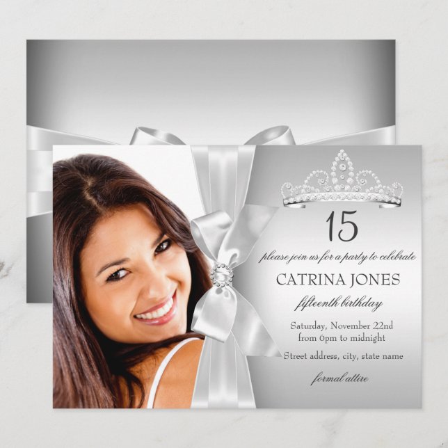 Invitation Quinceanera Couronne et Arc de Diamant  (Devant / Derrière)