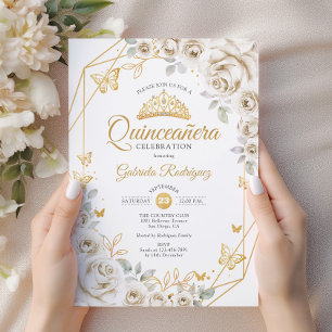 Invitation Quinceanera Crème d'or ivoire Florale