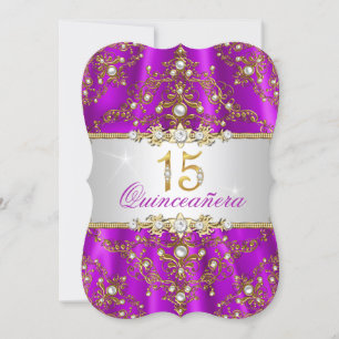 Invitation Quinceanera Damask Perle Or Pourpre