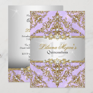 Invitation Quinceanera Damask Perle & Violet