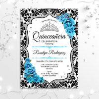 Quinceanera - Damask Silver Blue
