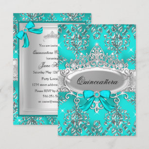 Invitation Quinceanera Damassé Diadème Argent Sarc