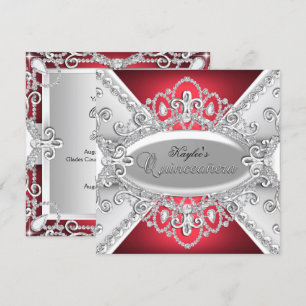 Invitation Quinceanera Damassé Diamant Argent & Ro