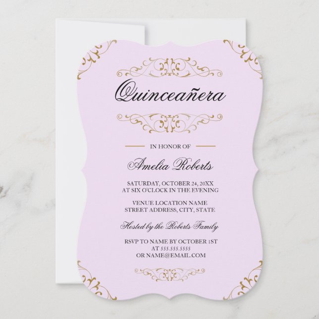 Invitation Quinceanera d'antiquité pourpre or (Devant)