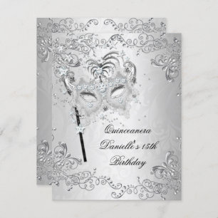 Invitation Quinceanera d'argent 15e anniversaire Masquerade