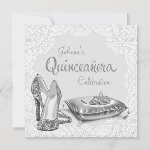 Invitation Quinceanera d'argent et de blanc
