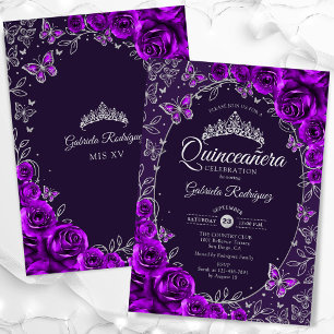 Invitation Quinceanera d'argent pourpre