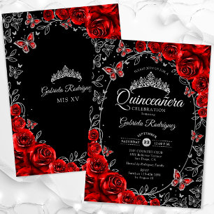 Invitation Quinceanera d'argent rouge noir