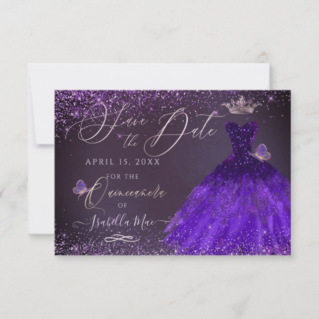 Invitation Quinceanera Date de sauvegarde Papillon Ultra Viol (Devant)