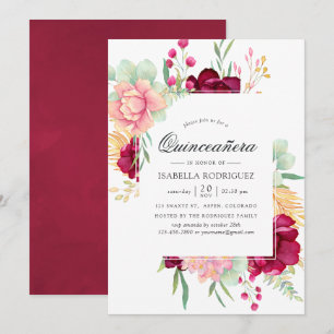 Invitation Quinceañera de Bourgogne et de Flore Blush