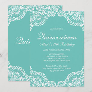 Invitation Quinceanera de dentelle Turquoise et blanche, invi