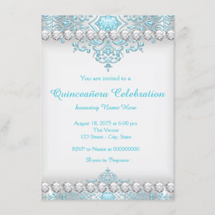 Invitation Quinceanera de diamants turquoise et argent