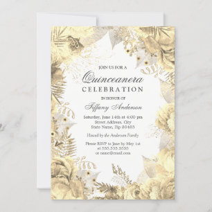 Invitation Quinceanera de feuille d'or floral