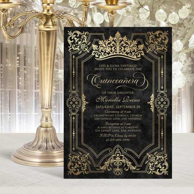 Invitation Quinceanera de la Couronne noire Tiara Elegant (Créateur téléchargé)