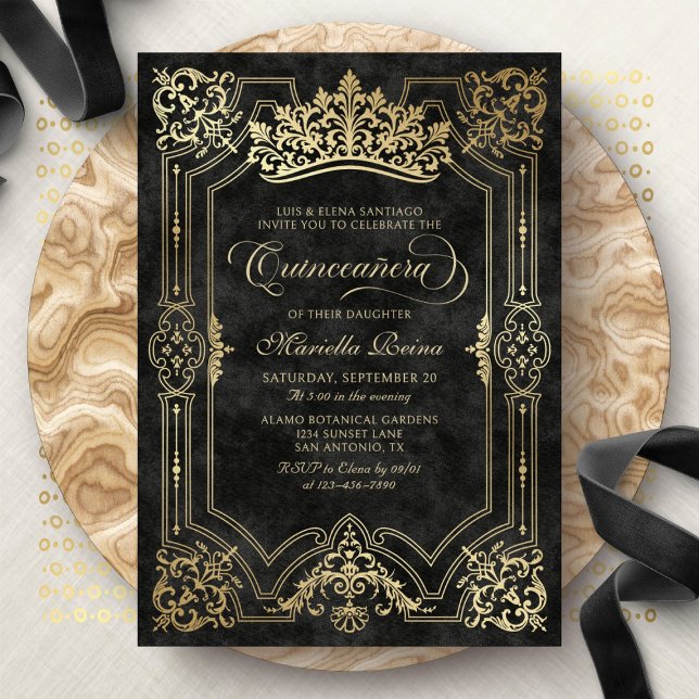 Invitation Quinceanera de la Couronne noire Tiara Elegant (Créateur téléchargé)