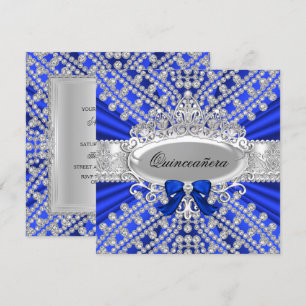Invitation Quinceañera Diamant Bleu & Diadème