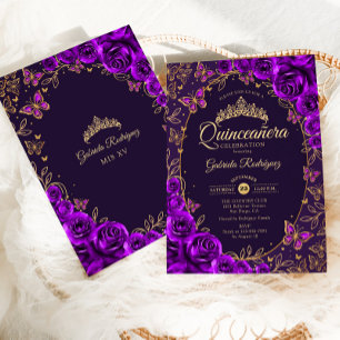 Invitation Quinceanera d'or pourpre
