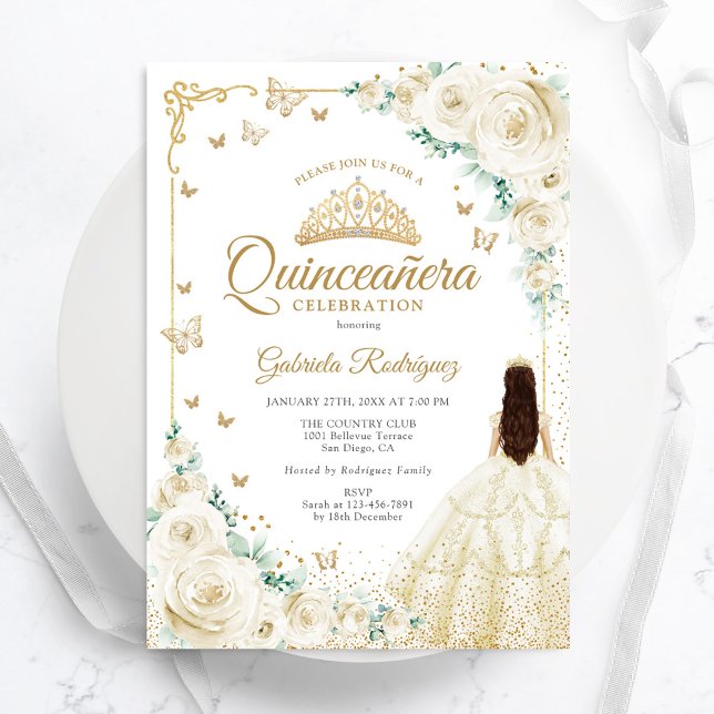 Invitation Quinceanera d'or Rose de Champagne (Créateur téléchargé)