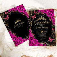 Quinceanera d'or rose Fuchsia