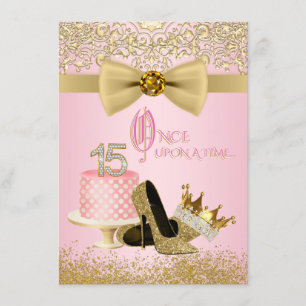 Invitation Quinceanera d'or rose princesse 15e anniversaire