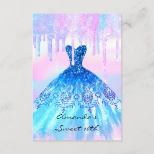 Invitation Quinceanera Douce 16e Robe Holographique Rose Bleu