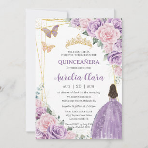Invitation Quinceañera Douce violet Lilac rose Floral Princes