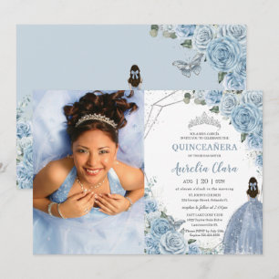 Invitation Quinceañera Doux Bleu Floral Princesse 15 Años