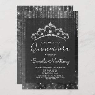 Invitation Quinceanera du 15e anniversaire d'argent avec Tiar