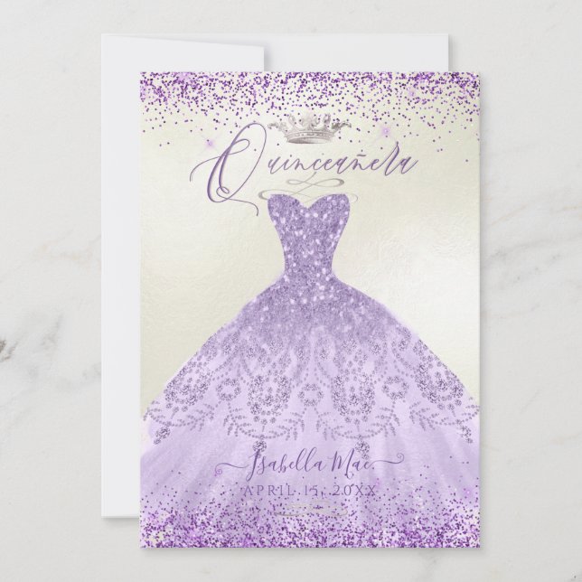 Invitation Quinceanera Dusty Purple Argent Parties scintillan (Devant)