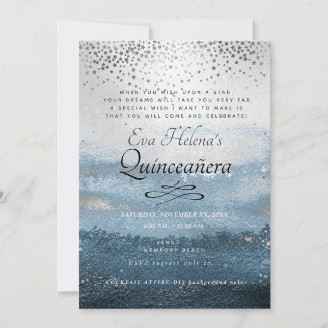 Invitation Quinceañera, Écrit dans les étoiles, Ciel d'argent (Devant)