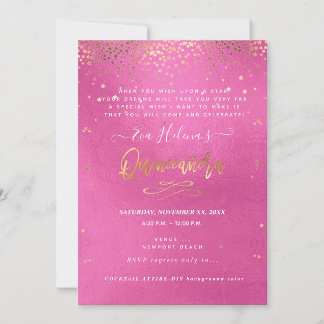 Invitation Quinceañera, Écrit dans les étoiles, do-it-yoursel (Devant)