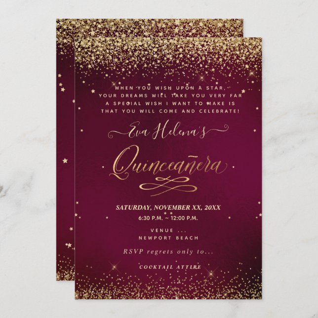 Invitation Quinceañera, Écrit dans l'étoile, do-it-yourself S (Devant / Derrière)