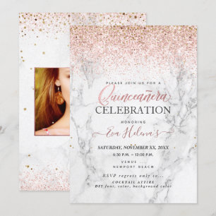 Invitation Quinceañera, Écrit dans l'étoile, Marble+Or Rose
