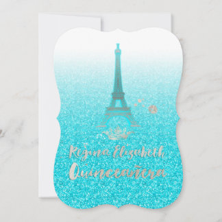 Invitation Quinceanera/Eiffel/Bleu/Princesse/Couronne