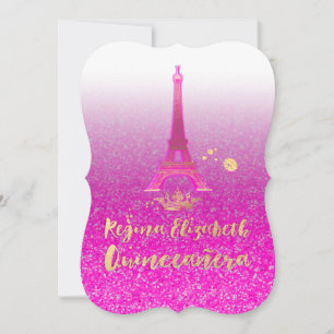 Invitation Quinceanera/Eiffel/Neon Rose/Princesse/Couronne