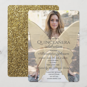 Invitation Quinceanera Elegant Butterfly Gold Parties scintil