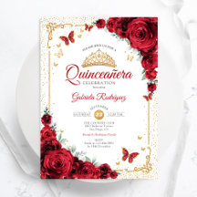 Quinceanera Elegant Chic Red Roses Or