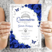 Quinceanera Élégant Chic Roses Bleu Royal Argent