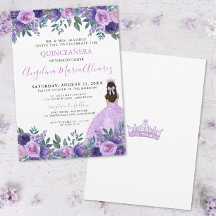Invitation Quinceañera Élégant Fleurs Violettes