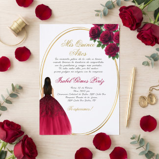 Invitation Quinceañera Élégante Bourgogne et Doré