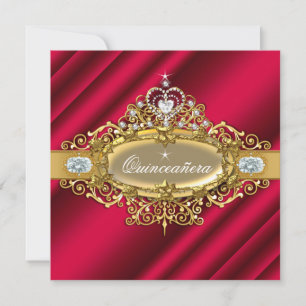 Invitation Quinceañera Élite Rouge Or Doré Damassé Fête 15 An