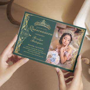 Invitation Quinceanera Emerald Beauté Quinceanera avec photo