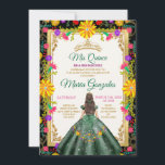Invitation Quinceanera Emerald Green Fleur colorée Anniversai<br><div class="desc">Quinceanera Emerald Green Gold Colorful Floral Birthday Crown Invitation Mis Quince Anos,  15e anniversaire, </div>