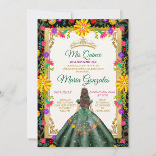 Invitation Quinceanera Emerald Green Fleur colorée Anniversai