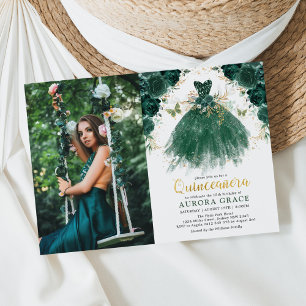 Invitation Quinceañera Emerald Green Forêt enchantée Floral