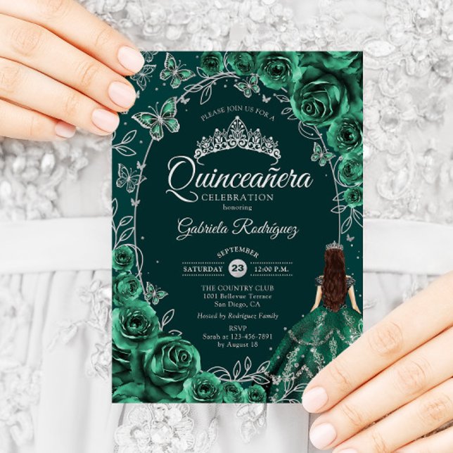Invitation Quinceanera Emerald Green Silver (Créateur téléchargé)