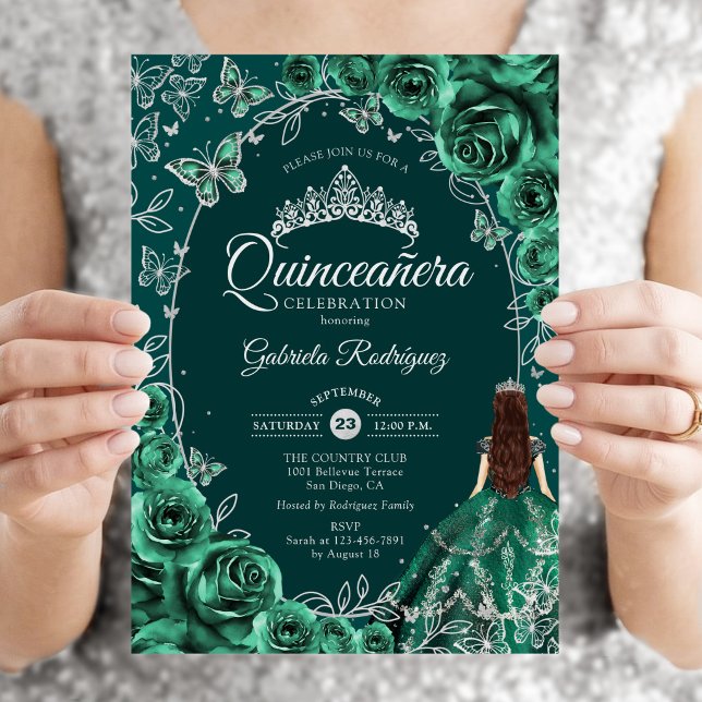 Invitation Quinceanera Émeraude Argent (Créateur téléchargé)