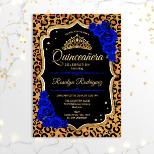 Invitation Quinceanera - Empreinte de léopard Gold Royal Blue