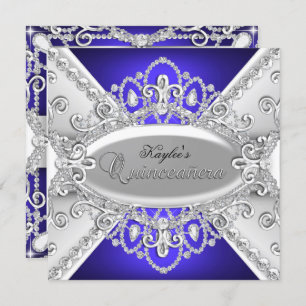 Invitation Quinceanera en argent et diamants bleus