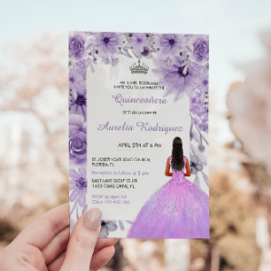 Invitation Quinceanera en argent violet